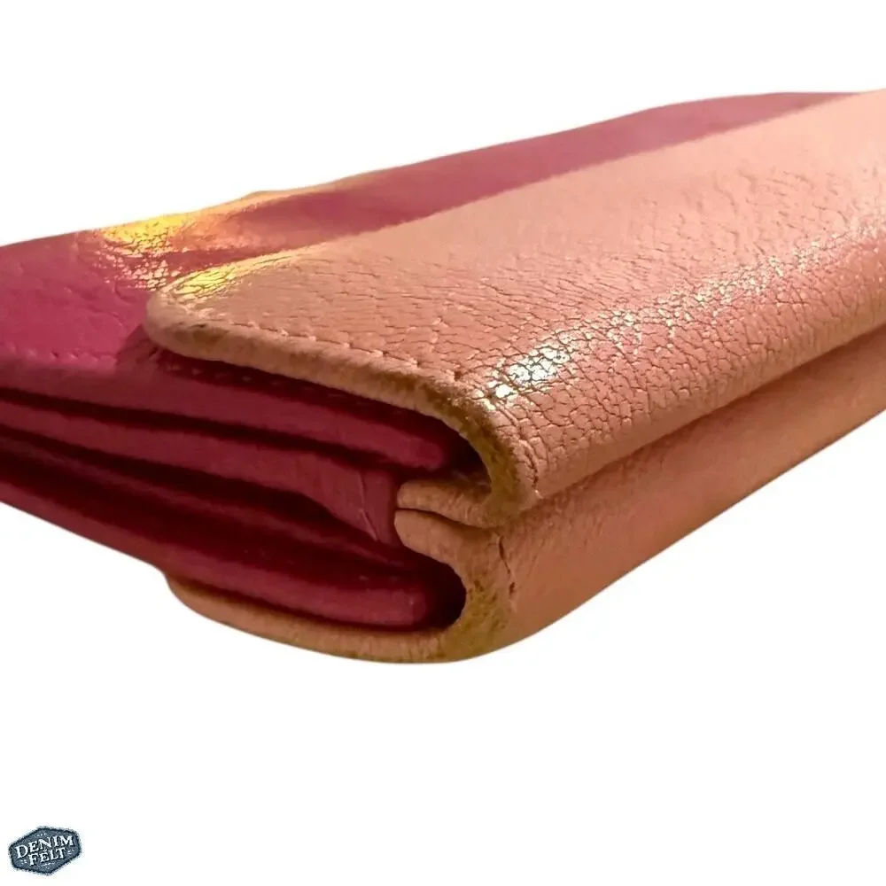 Miu‎ Miu Pink Bicolor/Two Tone Leather Continental Flap Snap Long Wallet
